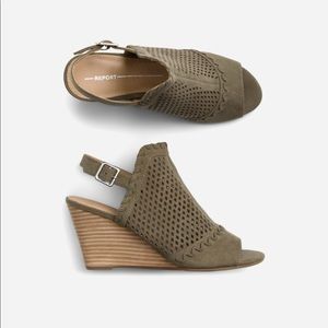 Olive Green peep toe wedge, size 8